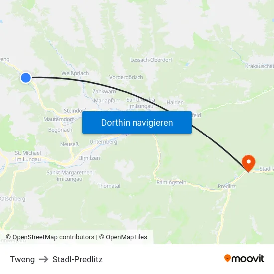 Tweng to Stadl-Predlitz map