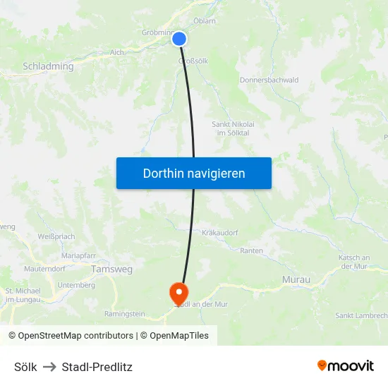 Sölk to Stadl-Predlitz map