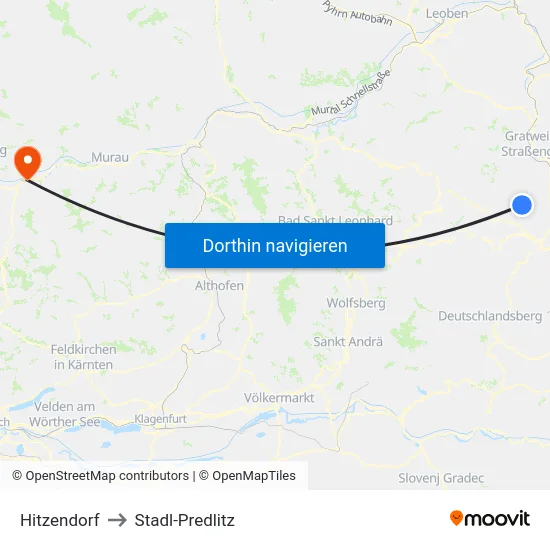 Hitzendorf to Stadl-Predlitz map