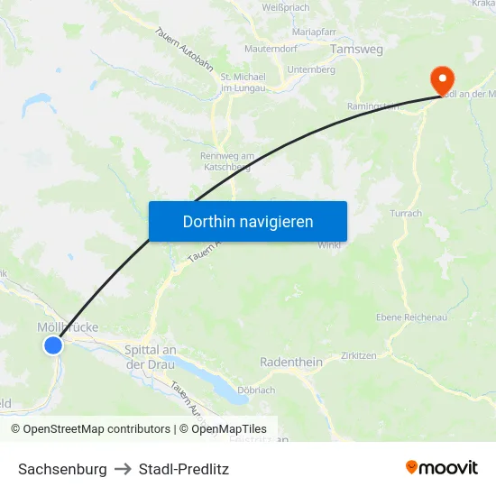 Sachsenburg to Stadl-Predlitz map