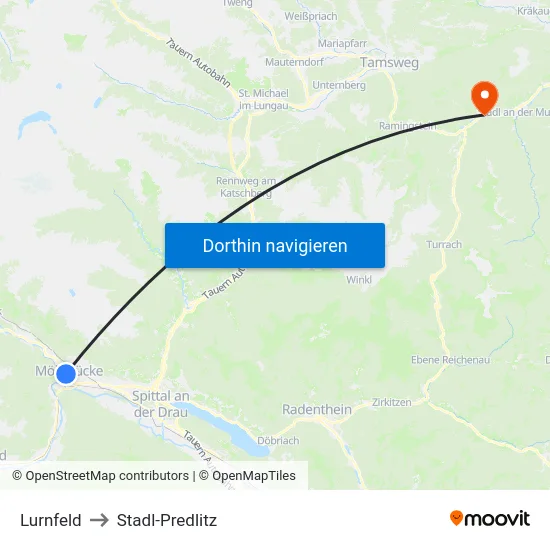 Lurnfeld to Stadl-Predlitz map