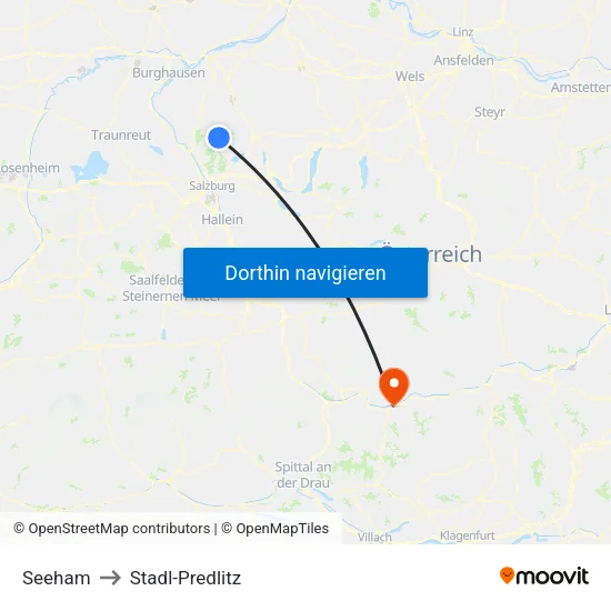 Seeham to Stadl-Predlitz map