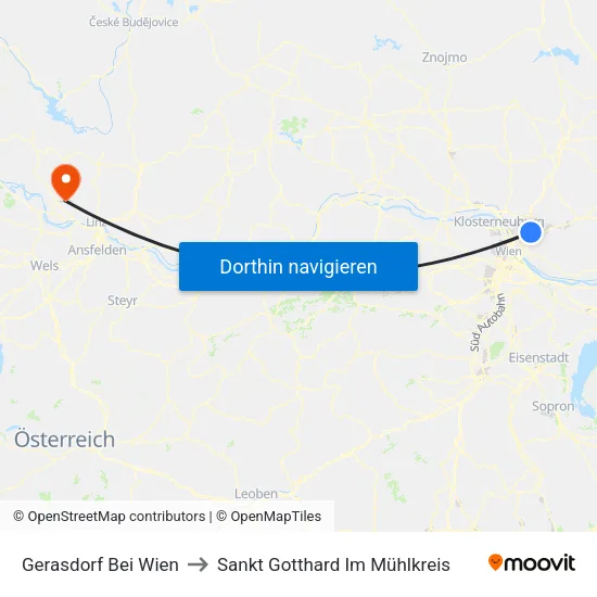 Gerasdorf Bei Wien to Sankt Gotthard Im Mühlkreis map