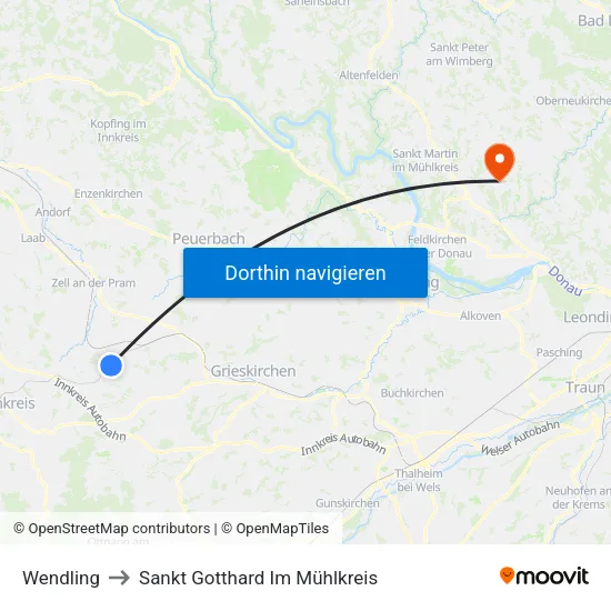 Wendling to Sankt Gotthard Im Mühlkreis map