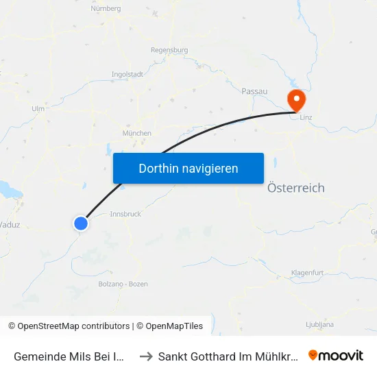 Gemeinde Mils Bei Imst to Sankt Gotthard Im Mühlkreis map