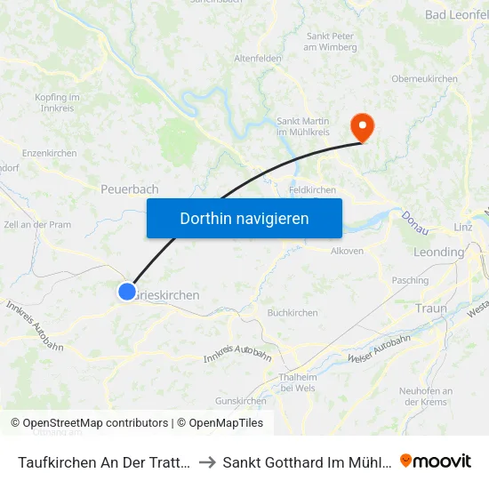 Taufkirchen An Der Trattnach to Sankt Gotthard Im Mühlkreis map