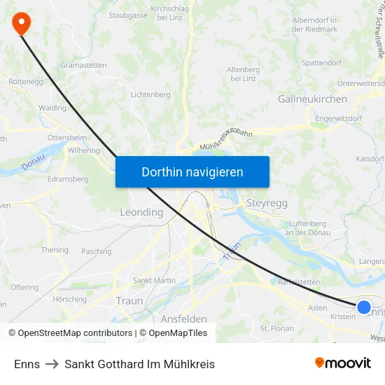 Enns to Sankt Gotthard Im Mühlkreis map