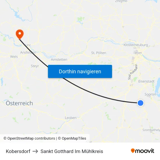Kobersdorf to Sankt Gotthard Im Mühlkreis map