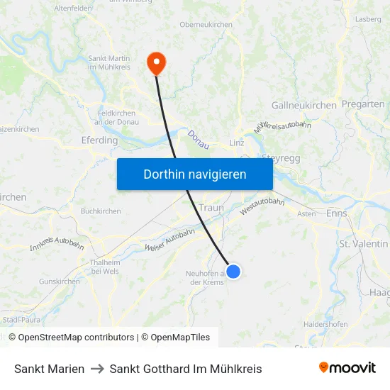 Sankt Marien to Sankt Gotthard Im Mühlkreis map
