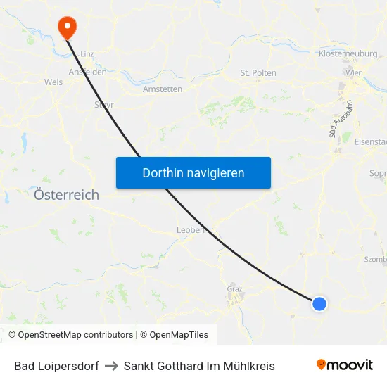 Bad Loipersdorf to Sankt Gotthard Im Mühlkreis map