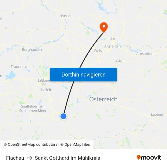 Flachau to Sankt Gotthard Im Mühlkreis map