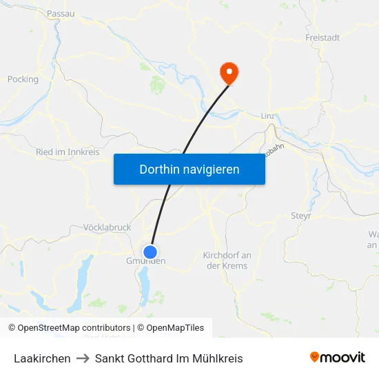 Laakirchen to Sankt Gotthard Im Mühlkreis map