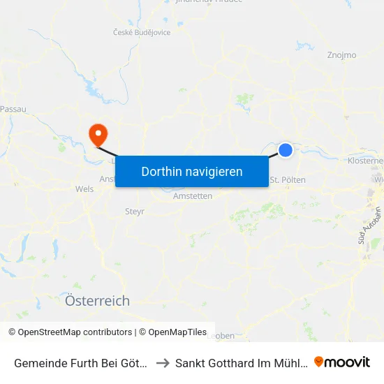 Gemeinde Furth Bei Göttweig to Sankt Gotthard Im Mühlkreis map