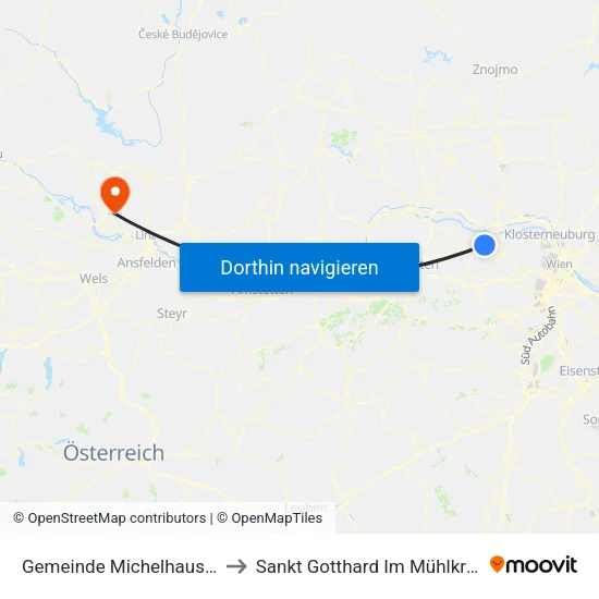 Gemeinde Michelhausen to Sankt Gotthard Im Mühlkreis map