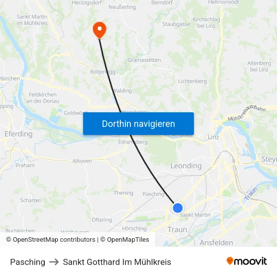 Pasching to Sankt Gotthard Im Mühlkreis map