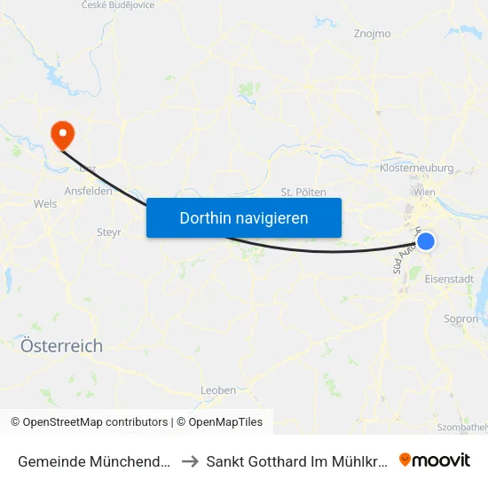 Gemeinde Münchendorf to Sankt Gotthard Im Mühlkreis map