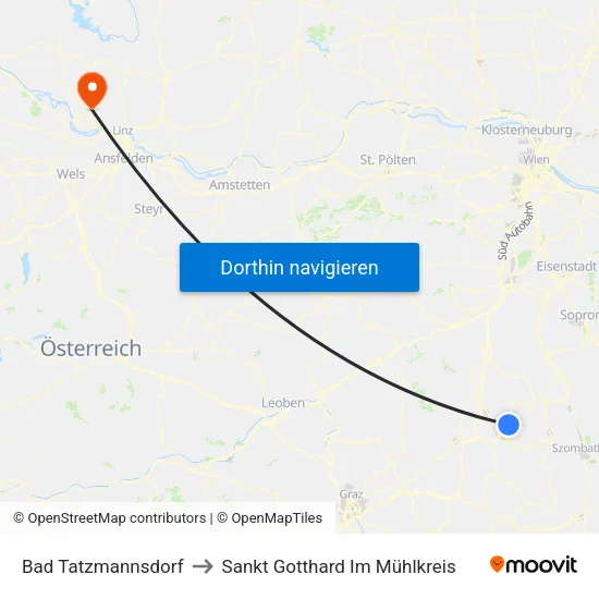 Bad Tatzmannsdorf to Sankt Gotthard Im Mühlkreis map