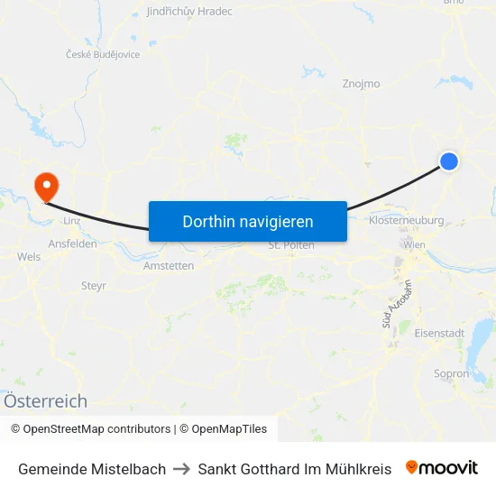 Gemeinde Mistelbach to Sankt Gotthard Im Mühlkreis map