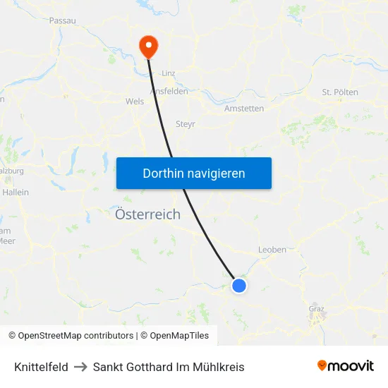 Knittelfeld to Sankt Gotthard Im Mühlkreis map