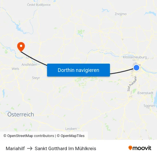 Mariahilf to Sankt Gotthard Im Mühlkreis map
