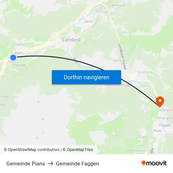 Gemeinde Pians to Gemeinde Faggen map