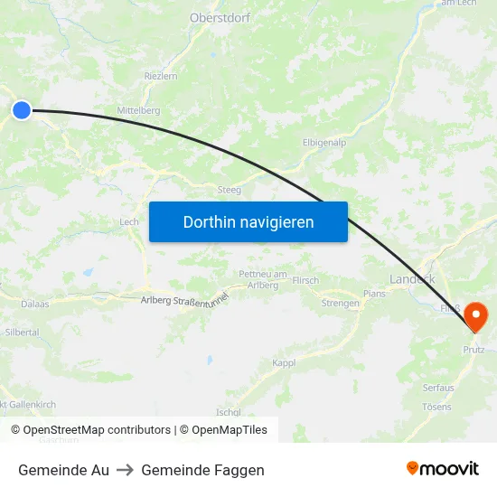Gemeinde Au to Gemeinde Faggen map