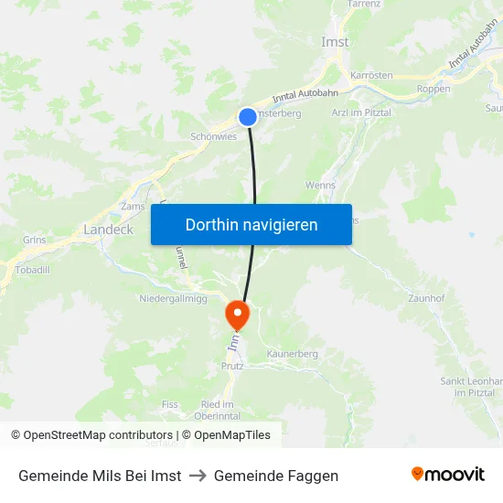 Gemeinde Mils Bei Imst to Gemeinde Faggen map