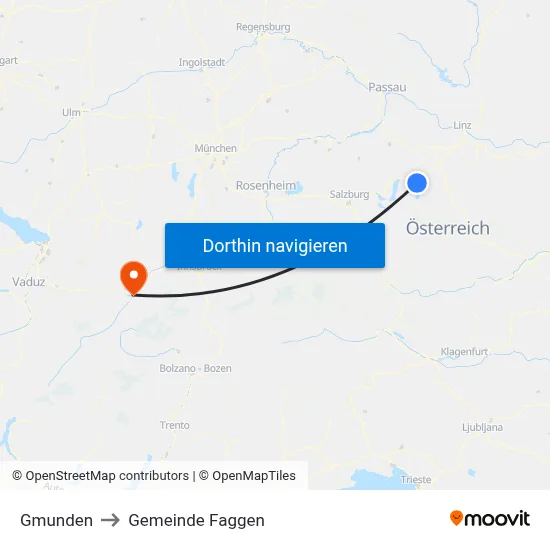 Gmunden to Gemeinde Faggen map