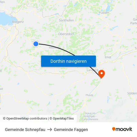Gemeinde Schnepfau to Gemeinde Faggen map