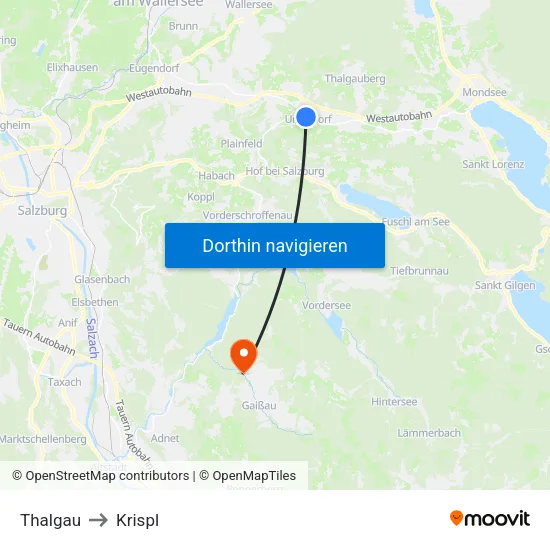 Thalgau to Krispl map