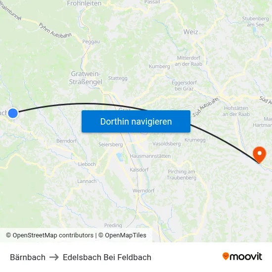Bärnbach to Edelsbach Bei Feldbach map