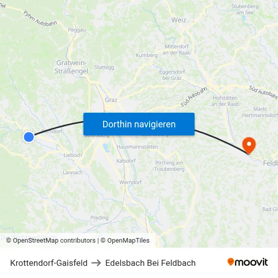 Krottendorf-Gaisfeld to Edelsbach Bei Feldbach map
