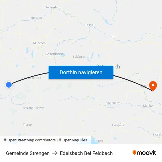 Gemeinde Strengen to Edelsbach Bei Feldbach map