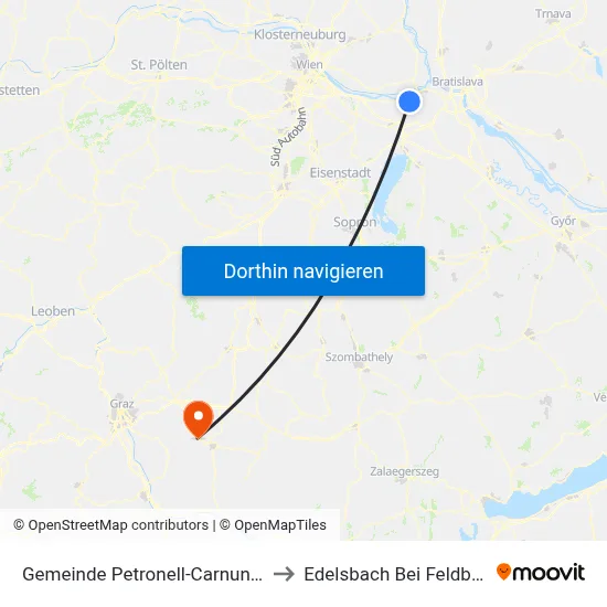 Gemeinde Petronell-Carnuntum to Edelsbach Bei Feldbach map