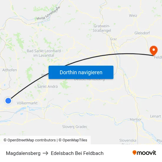 Magdalensberg to Edelsbach Bei Feldbach map
