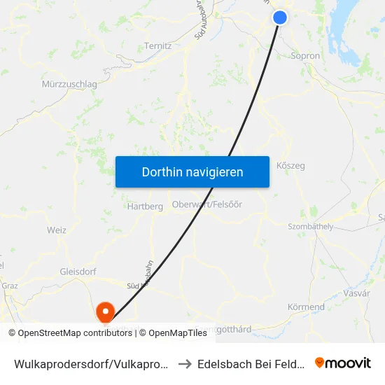 Wulkaprodersdorf/Vulkaprodrštof to Edelsbach Bei Feldbach map