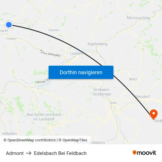Admont to Edelsbach Bei Feldbach map