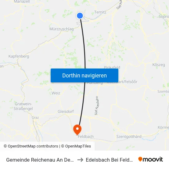 Gemeinde Reichenau An Der Rax to Edelsbach Bei Feldbach map