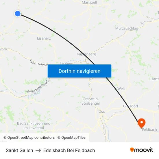 Sankt Gallen to Edelsbach Bei Feldbach map