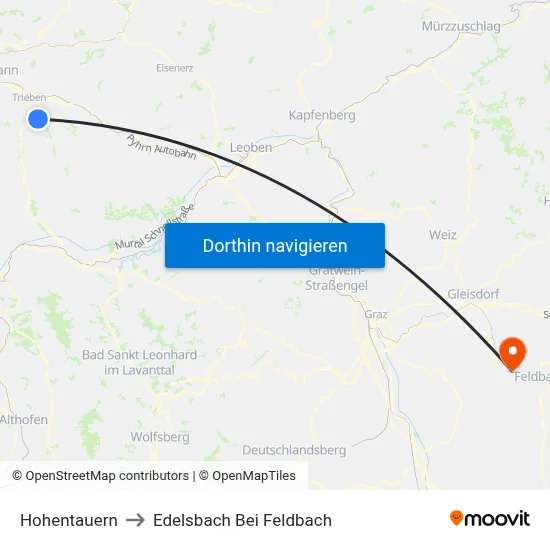 Hohentauern to Edelsbach Bei Feldbach map