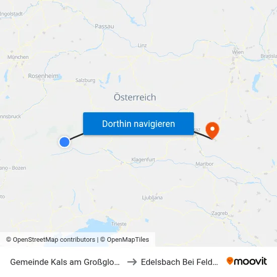 Gemeinde Kals am Großglockner to Edelsbach Bei Feldbach map