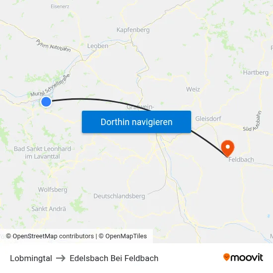 Lobmingtal to Edelsbach Bei Feldbach map
