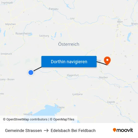 Gemeinde Strassen to Edelsbach Bei Feldbach map