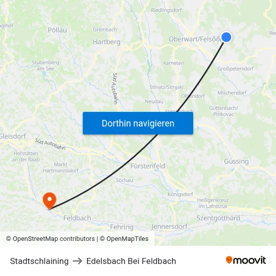 Stadtschlaining to Edelsbach Bei Feldbach map