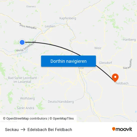 Seckau to Edelsbach Bei Feldbach map