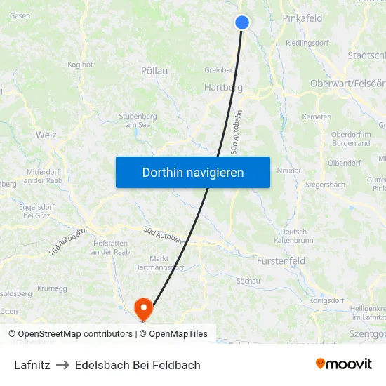 Lafnitz to Edelsbach Bei Feldbach map