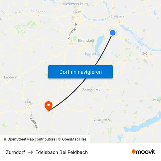 Zurndorf to Edelsbach Bei Feldbach map
