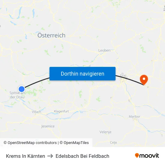 Krems In Kärnten to Edelsbach Bei Feldbach map