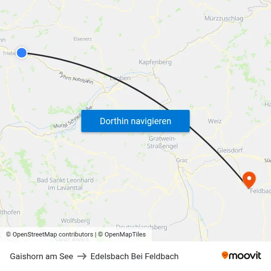Gaishorn am See to Edelsbach Bei Feldbach map