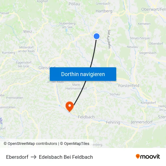 Ebersdorf to Edelsbach Bei Feldbach map